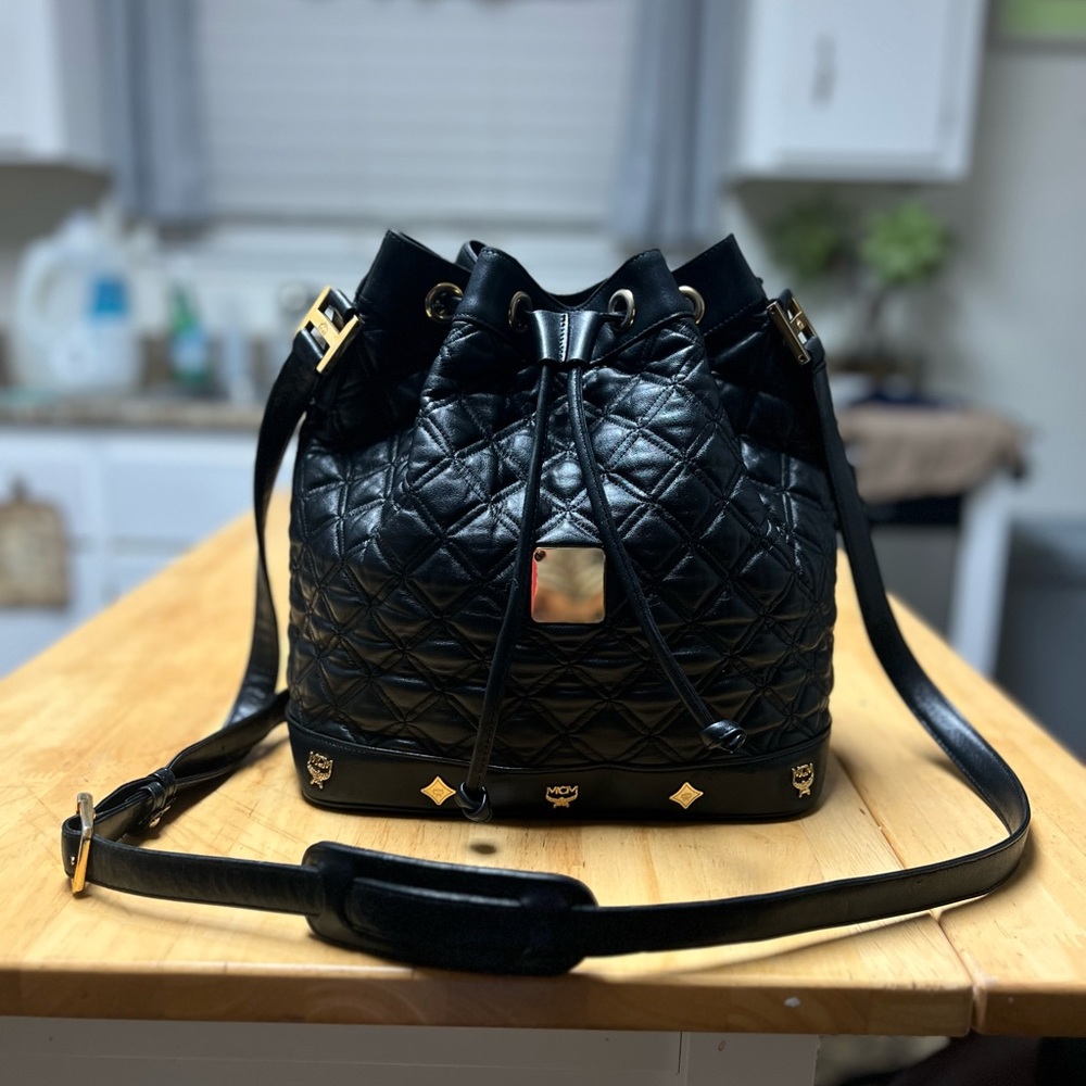 Vintage MCM Quilted Leather Bucket Drawsting by Michael Cromer